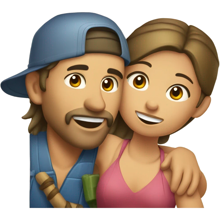 Caucasian fisherman no beard or mustache in love with Philippine island girl on an island emoji