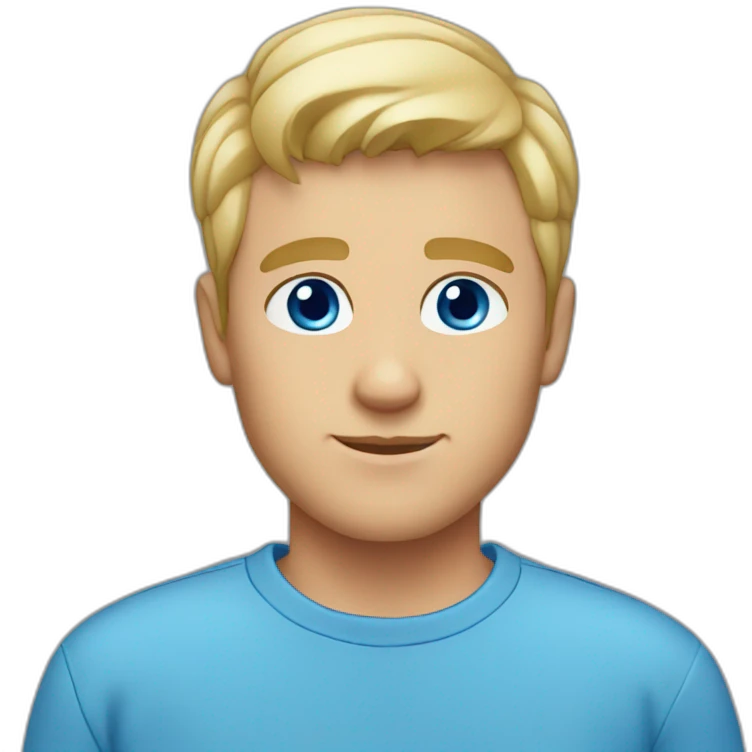 male, blue eyes, short blonde hair, blue shirt emoji