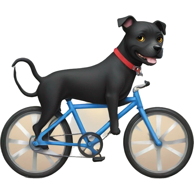 black staffie dog riding a bike emoji