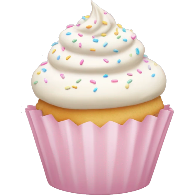 Vanilla frosted cupcake with baby pink wrapper and pastel sprinkles  emoji