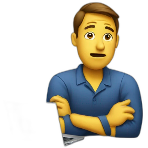 confused employee with laptop emoji