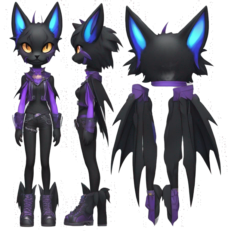 cool edgy beautiful pretty anthro godly colorful black shiny fantasy elegant nargacuga-bat-cat-Fakemon wearing a collar, techwear punk style, full body emoji