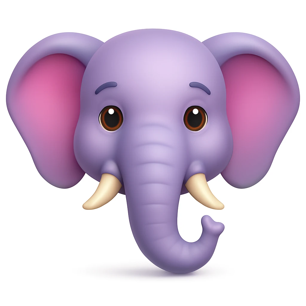 Create an emoji that looks exactly like the reference image, in iOS emoji style. 3D, shiny, smooth gradients, soft shadows, purple elephant head, classic emoji look. Add a soft shadow under the head. emoji