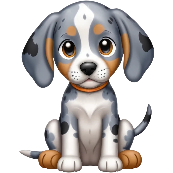 adorable sitting bluetick coonhound puppy with floppy ears and spotted coat emoji