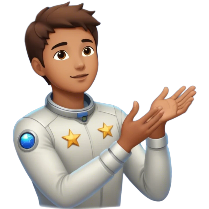 A young man floats in space, touching a star that glows and expands, shaping the universe around him. Each touch creates new light, symbolizing how his choices build his own reality. emoji