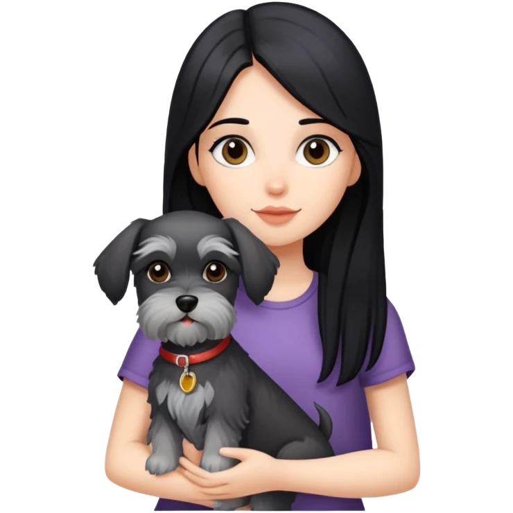 girl with long black hair holding a Schnauzer dog emoji