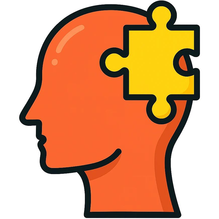 puzzle piece in head icon, clear outlines, strong shadows and highlights, psychosomatics and psychology theme, fun and not too complex emoji
