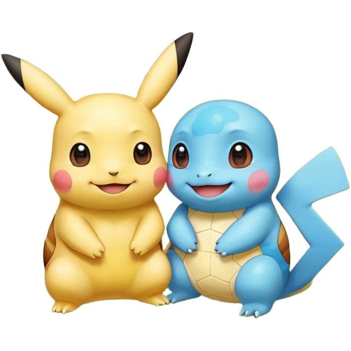 Two Pokémon are playing in a field. Pikachu has a light to share, but Squirtle has none. Pikachu sees this is unfair, so he shares the berries with Squirtle. They smile and eat together. Show this as a cute Pokémon emoji scene about justice and fairness.

 emoji