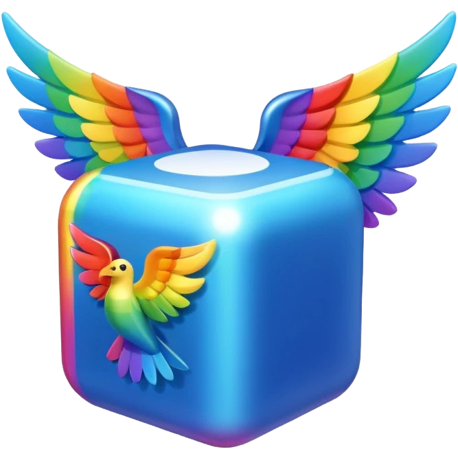 Blue cube with wings and has a rainbow ? emoji