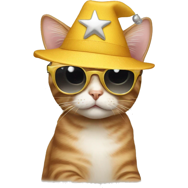 cat wearing sunglasses and a star hat emoji