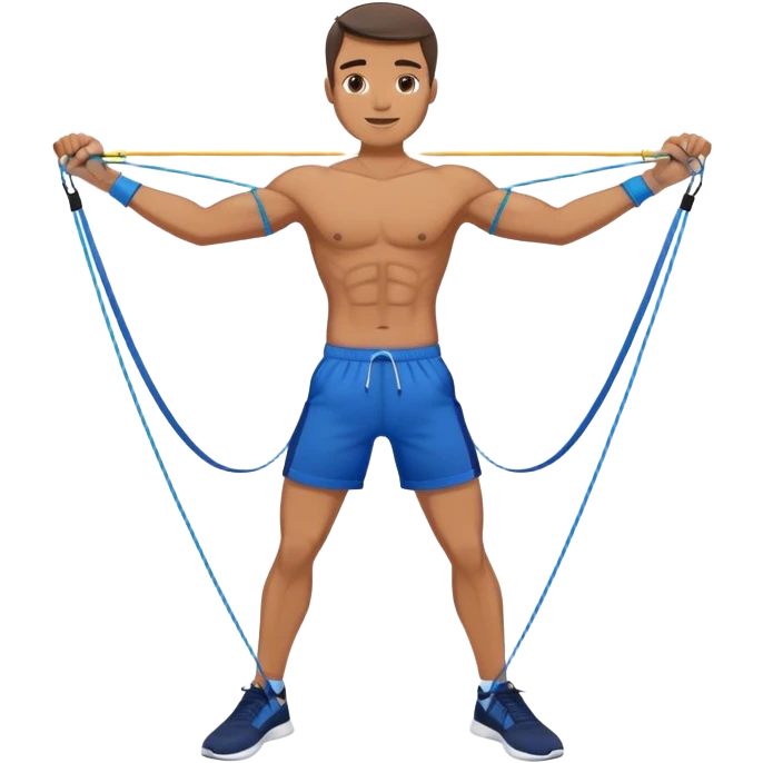 fit man with blue shorts resistance bands exercises emoji