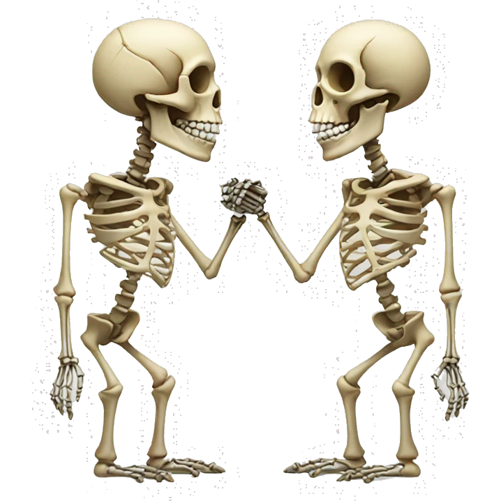 two skeletons looking at each other and pointing emoji