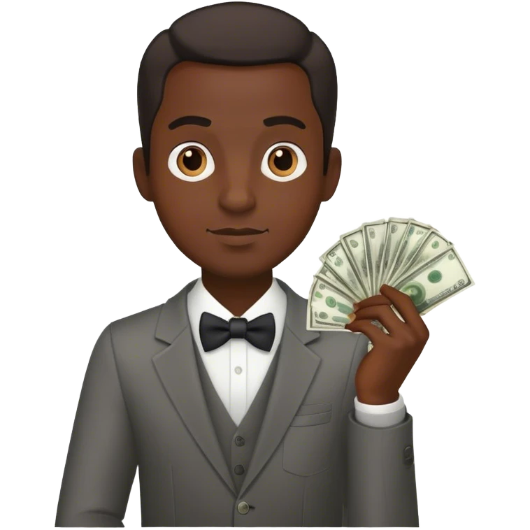 stylish dark-skinned male portrait counting money emoji