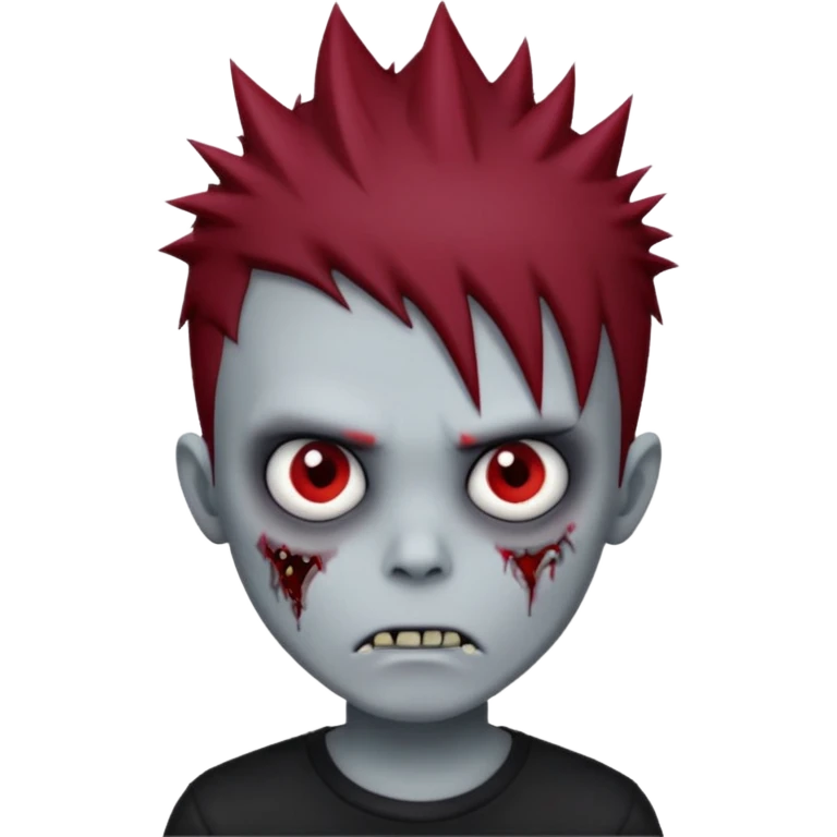zombie boy with dark red spiky emo hair and black shirt emoji
