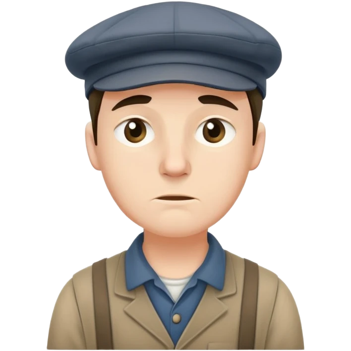 19th century English factory worker with flat cap, work clothes, and tired expression emoji