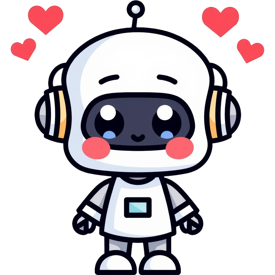 cute girl robot with heart elements emoji