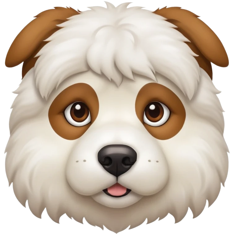 This is a big, fluffy dog with a white and brown face who got way too close to the camera,  emoji