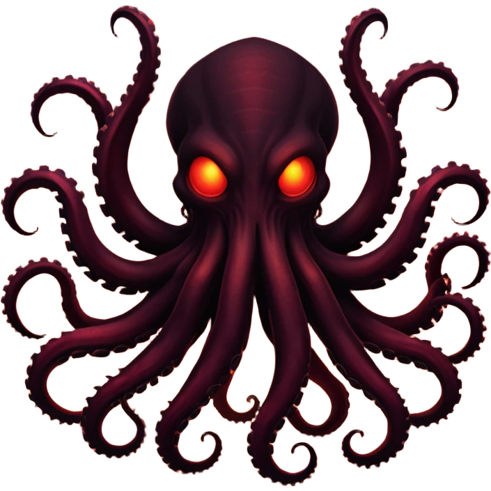 Large dark silhouette of a monster with multiple tentacles against a glowing red sky. emoji