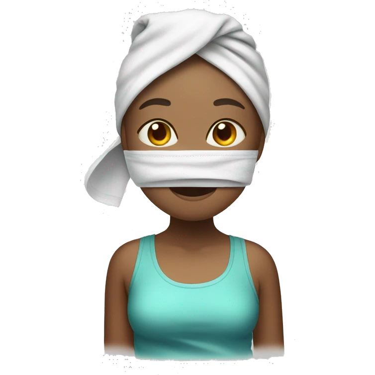 Girl with towel on head and face mask on emoji