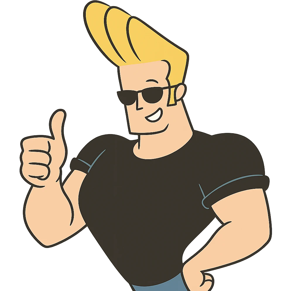 johnny bravo cartoon character, winking and giving a thumbs up, cartoon style emoji