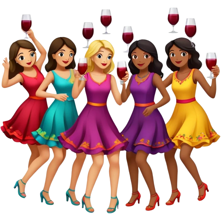 10 glasses of sangria and girls dancing around the sangria emoji