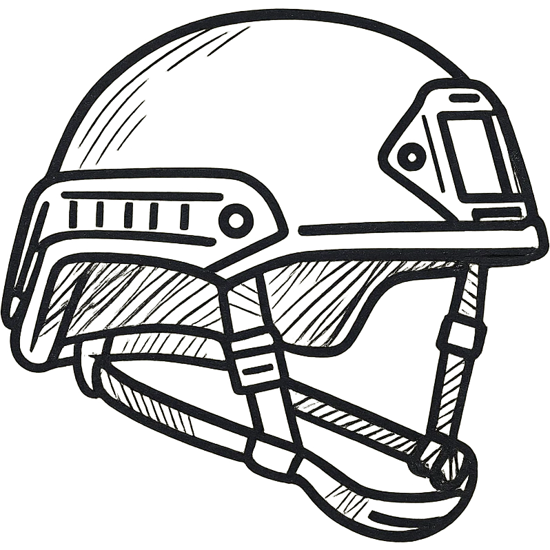 schematic modern American military helmet, army NATO style, minimalist technical drawing, contour only, no text emoji