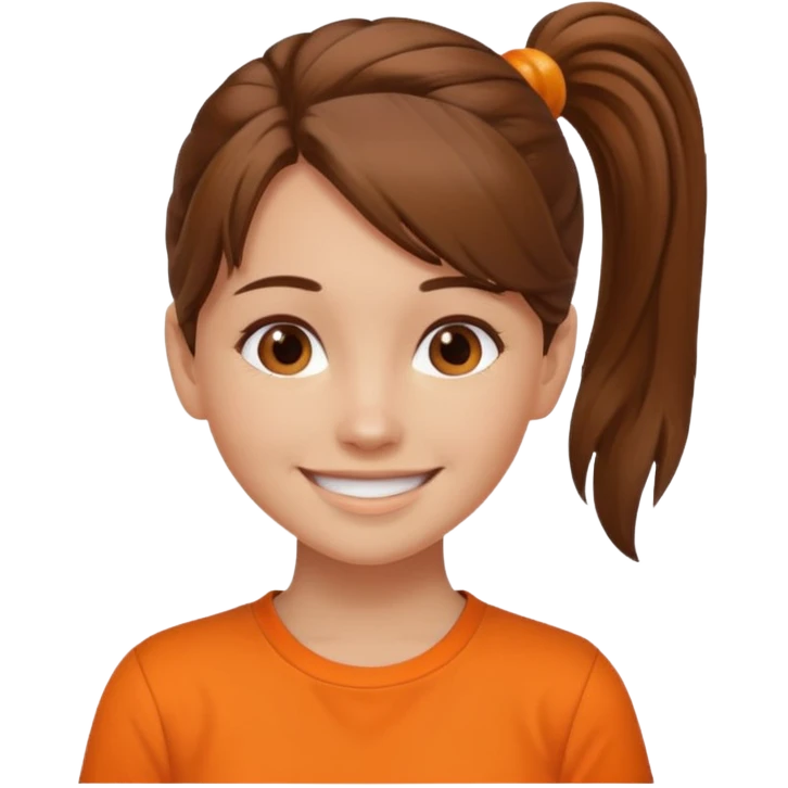 brown hair girl with pony tail and orange shirt emoji