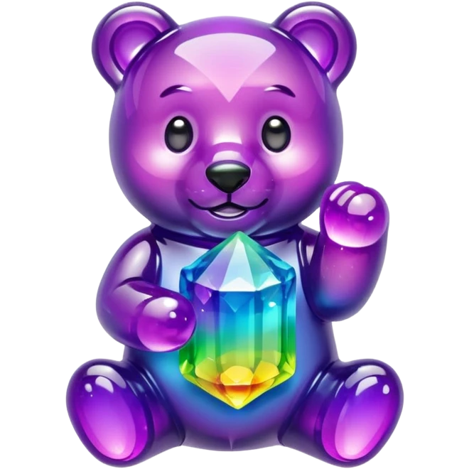 Rainbow Colored Gummybear holding a purple crystal emoji