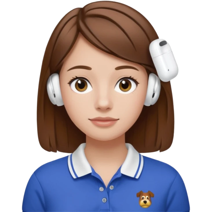 Girl with brown hair with airpods wearing a wegmans polo emoji