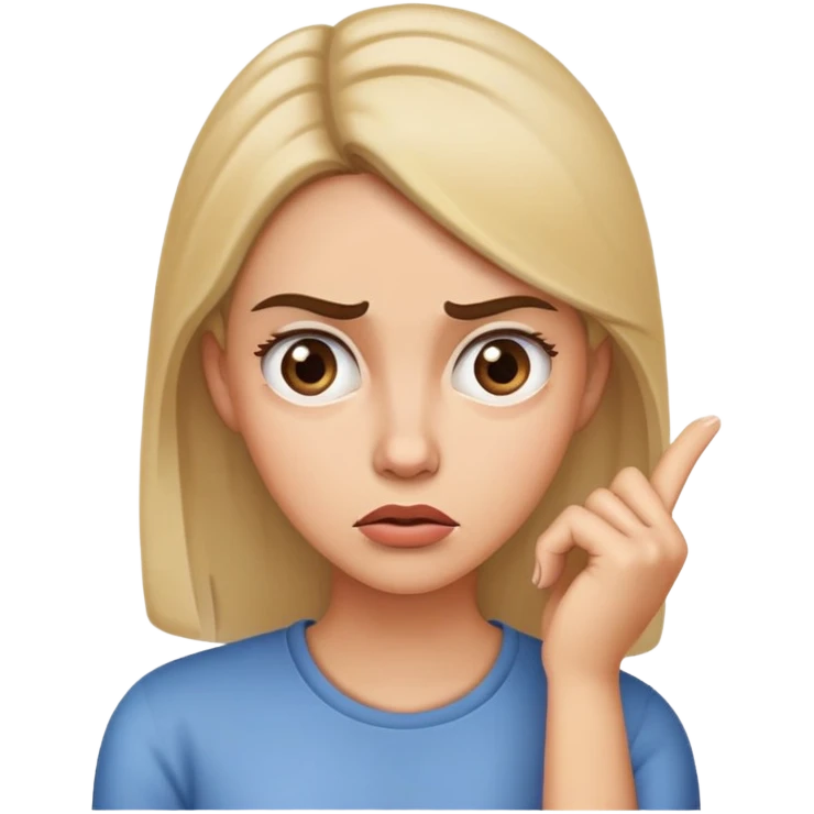 Woman with a baffled expression, raised eyebrow, and hand on chin emoji