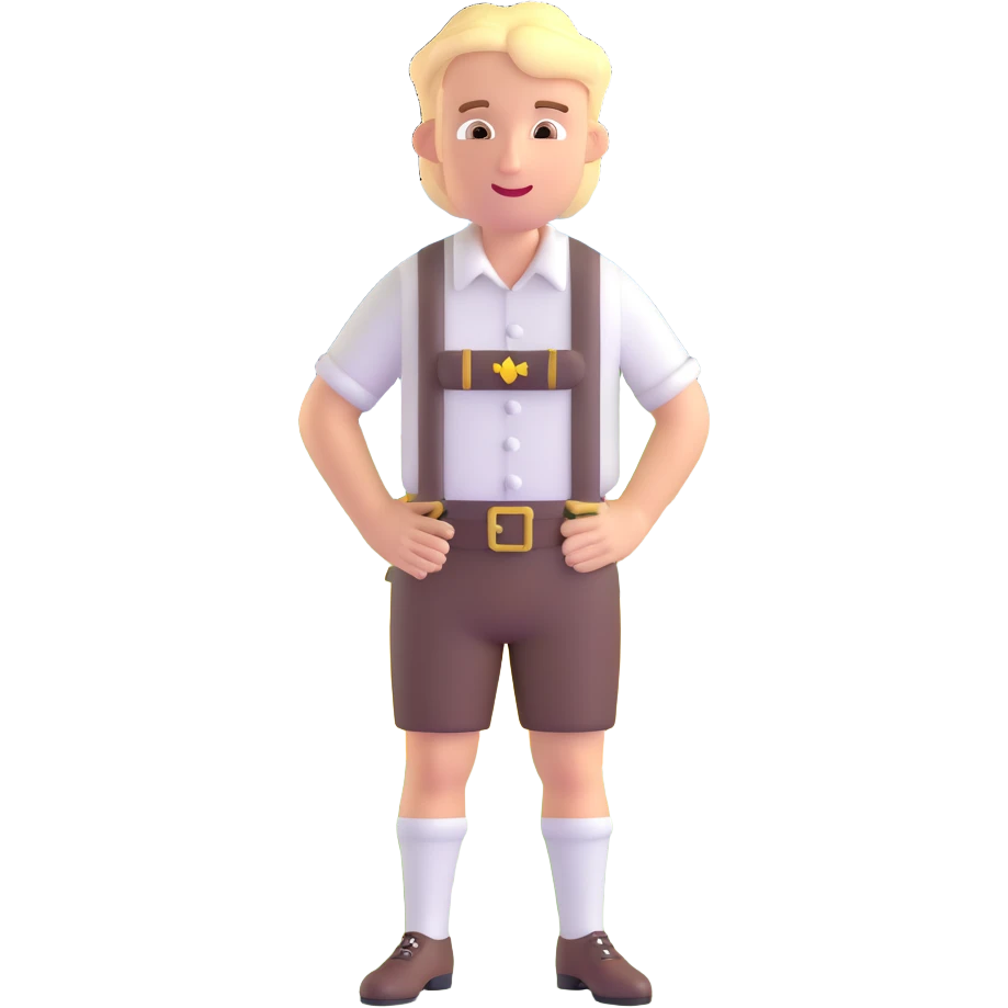 German person in Bavarian lederhosen shrugging with Sicily landscape in background emoji
