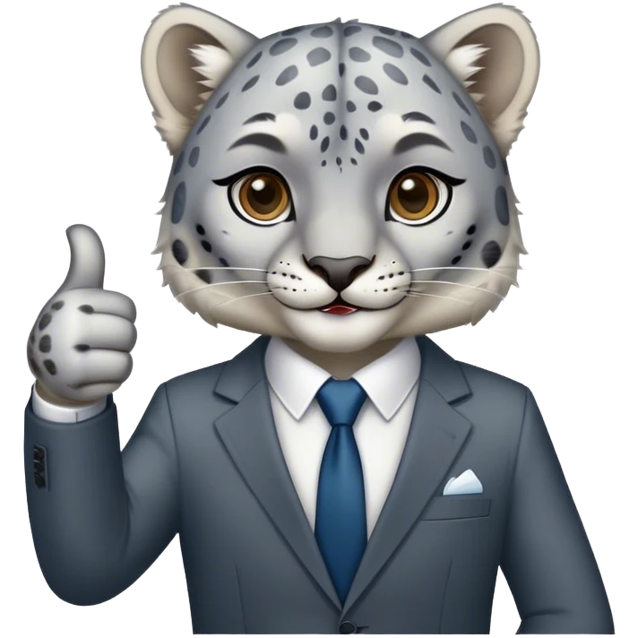 snow leopard in suit shows thumb up emoji