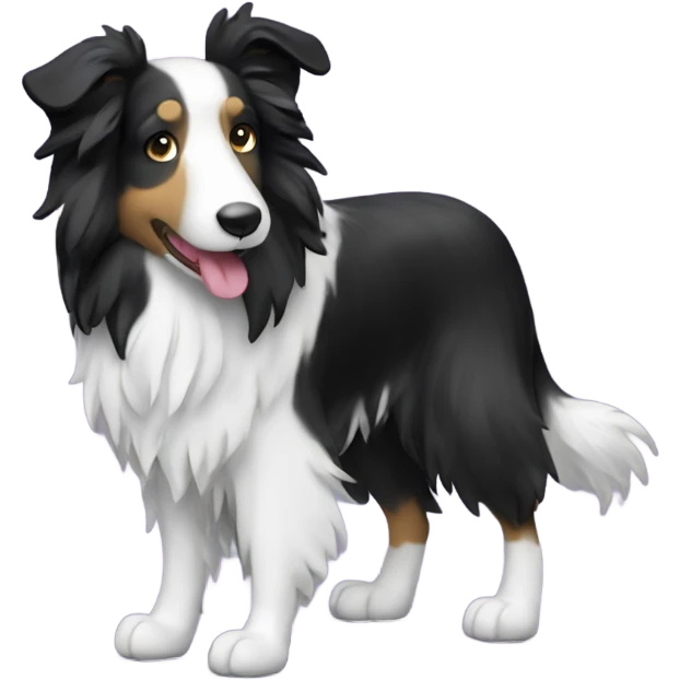 Black and white collie dog with curly spring tail emoji