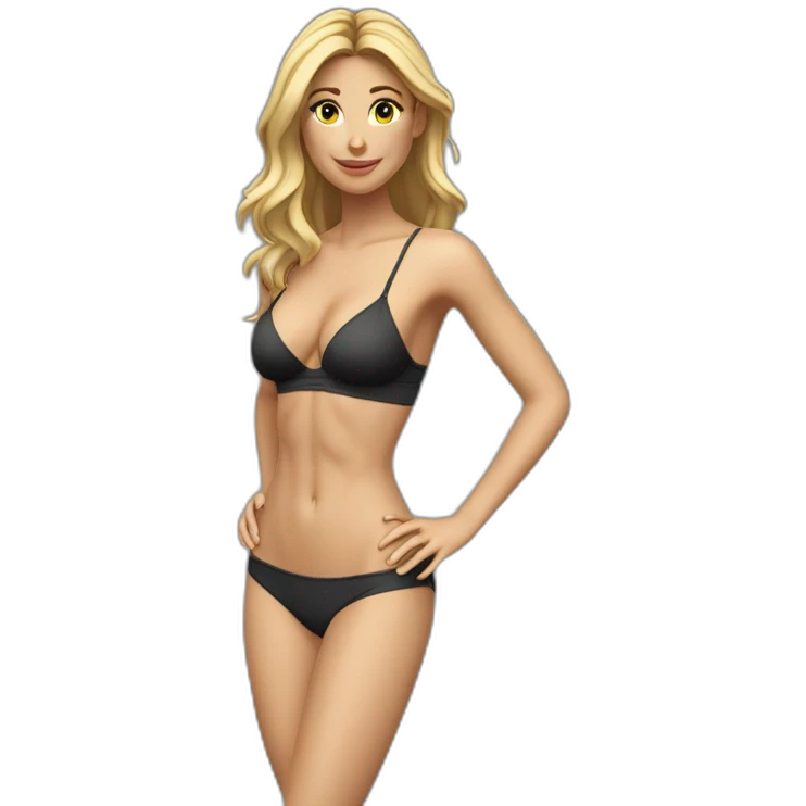 Slim-fit Caucasian woman small bra panties hands-in-hair pose (beach body) full body emoji