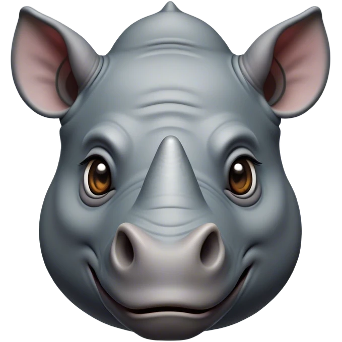 Cinematic Comical Rhinoceros Portrait Emoji, Head tilted dramatically with an exaggeratedly amused expression, featuring a striking, glossy slate-gray hide with a boldly textured horn, wide, expressive eyes filled with playful disbelief, Simplified yet hilariously expressive features, highly detailed, glowing with a slightly sassy glow, high shine, dramatic yet playful, stylized with an air of cheeky wild mischief, bright and endearing, soft glowing outline, capturing the essence of a spirited and over-the-top rhinoceros, so meme-worthy it feels like it could charge its way into internet fame instantly! emoji