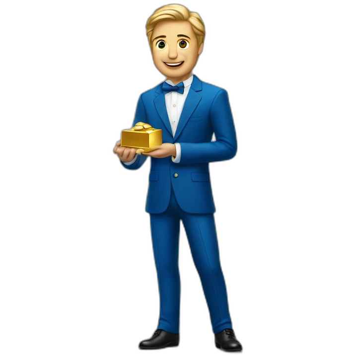 Posh-man-with-blue-suit-offering-goldbar emoji