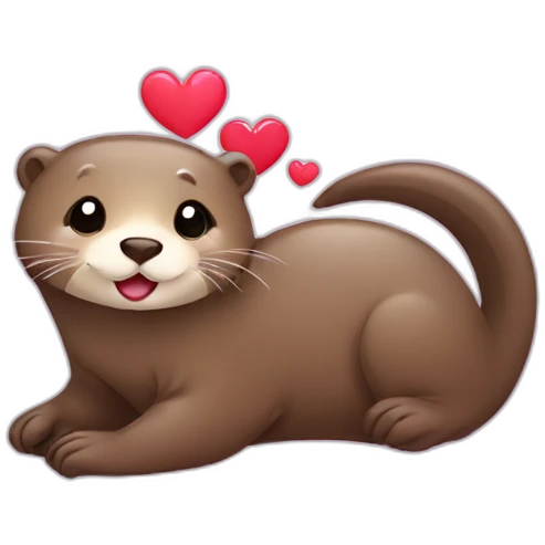 Cute otter in love with hearts emoji
