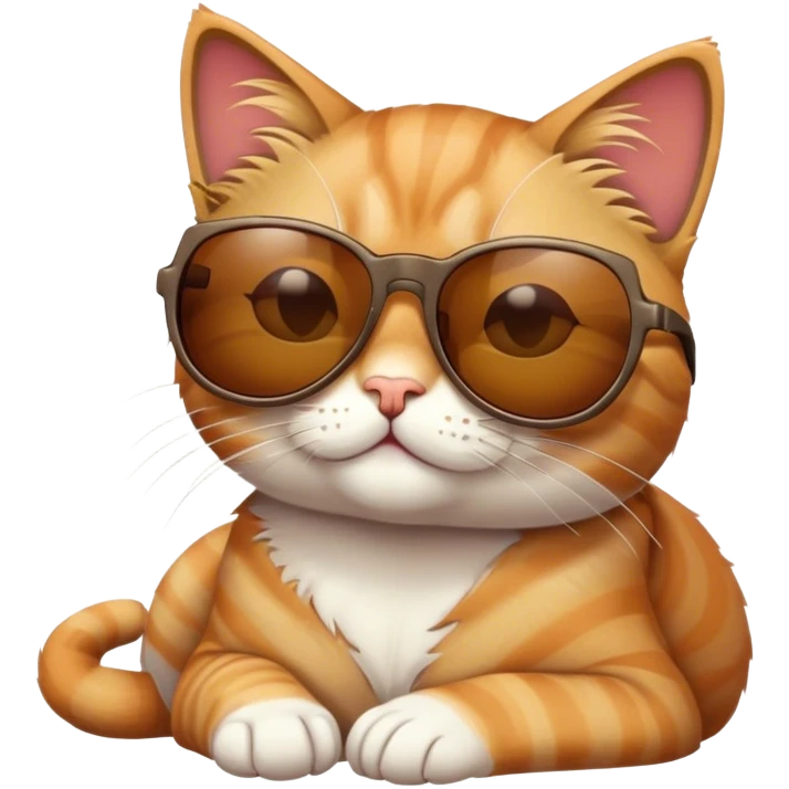 Cat wearing sunglasses when sunbathing on the beach. emoji