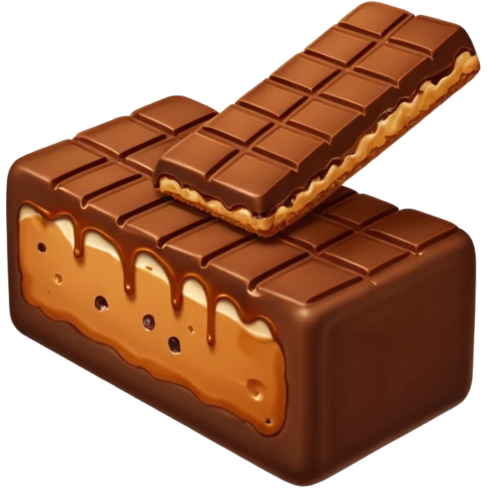 Create a cartoon-style Mars bar with gooey caramel stretching playfully. emoji