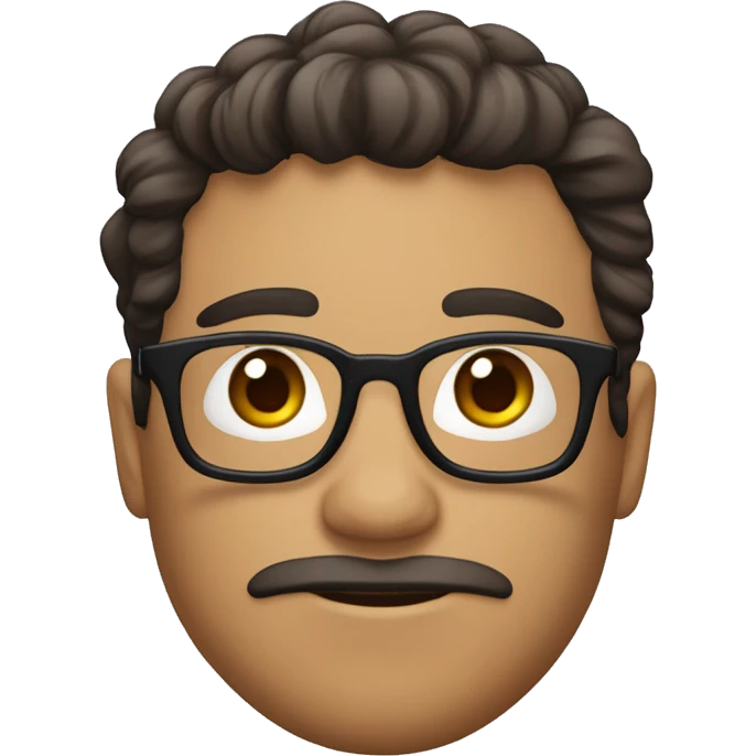 chico con cabello crespo castaño claro, piel morena, ojos azules, y que use lentes emoji