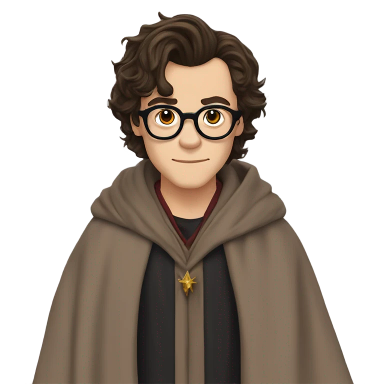 harry styles with a harry potter scar and glasses and wizards robes emoji