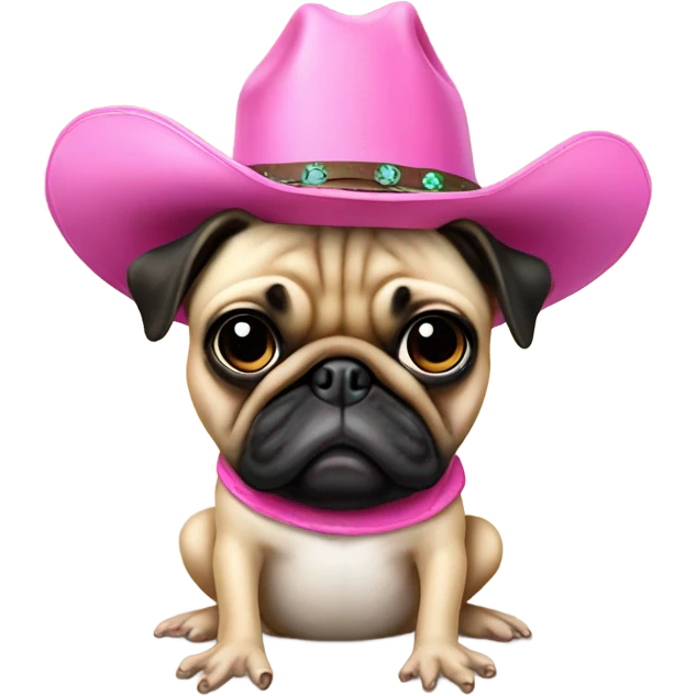 Frog with a pink cowboy hat riding a pug emoji
