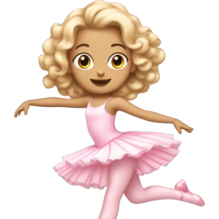 coquette white dancing girl with curly beige hair and pink ballerina dress  emoji