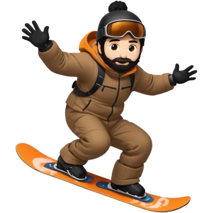 big round super harry guy snowbording down mountain haryyer more hair on his bcak and face make his hair black emoji