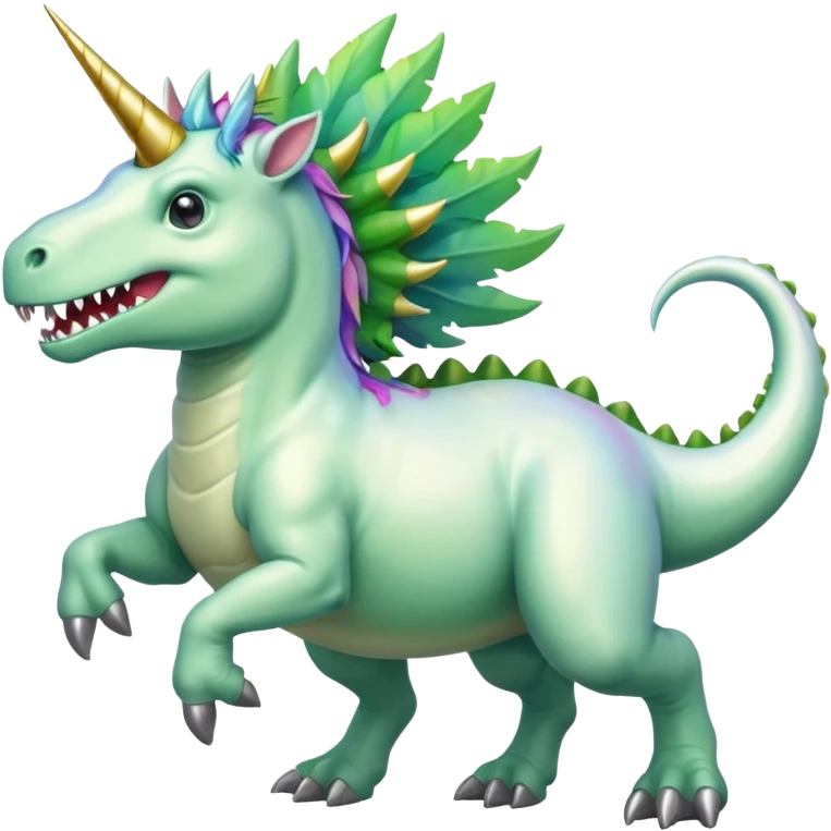 Unicorn riding a T. rex emoji