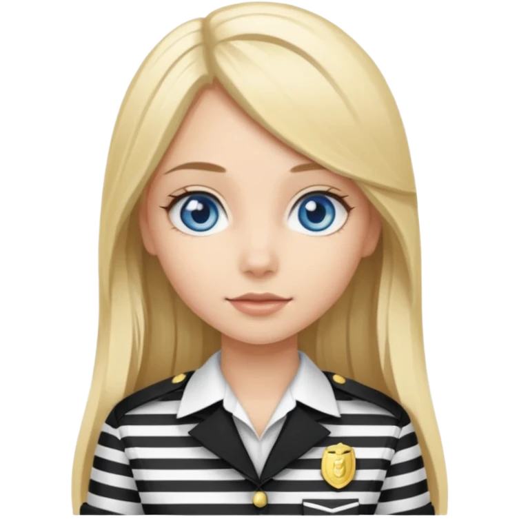 blue eyes blonde girl IN VERTICLE BLACK AND WHITE STRIPES UNIFORM LONG HAIR emoji