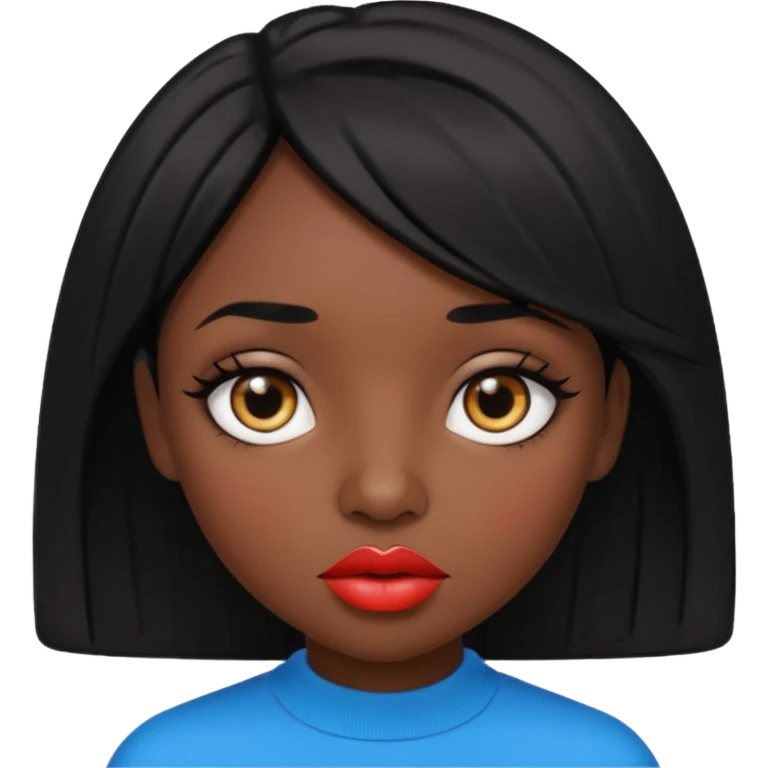 Dark skin gurl with black hair, big lips m, dark brown eye, octagon face shape and chinky eyes  emoji
