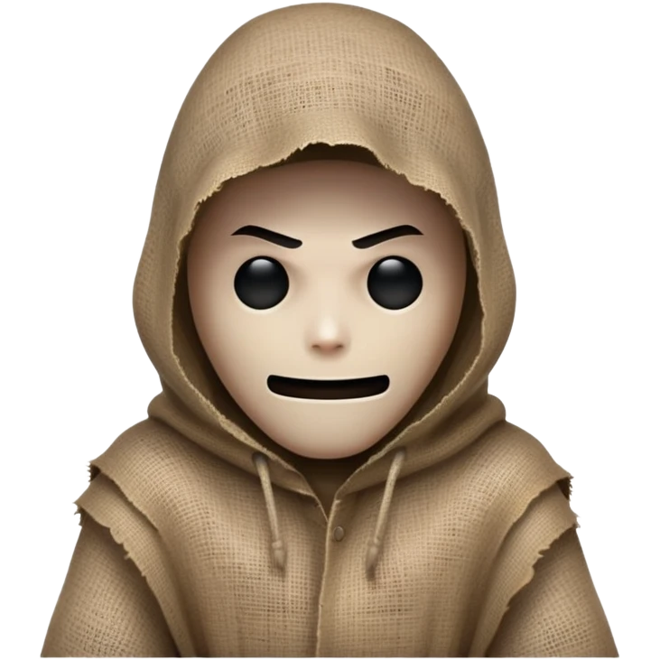 creepy sinister man with burlap sack over head, dark atmosphere, menacing stance emoji