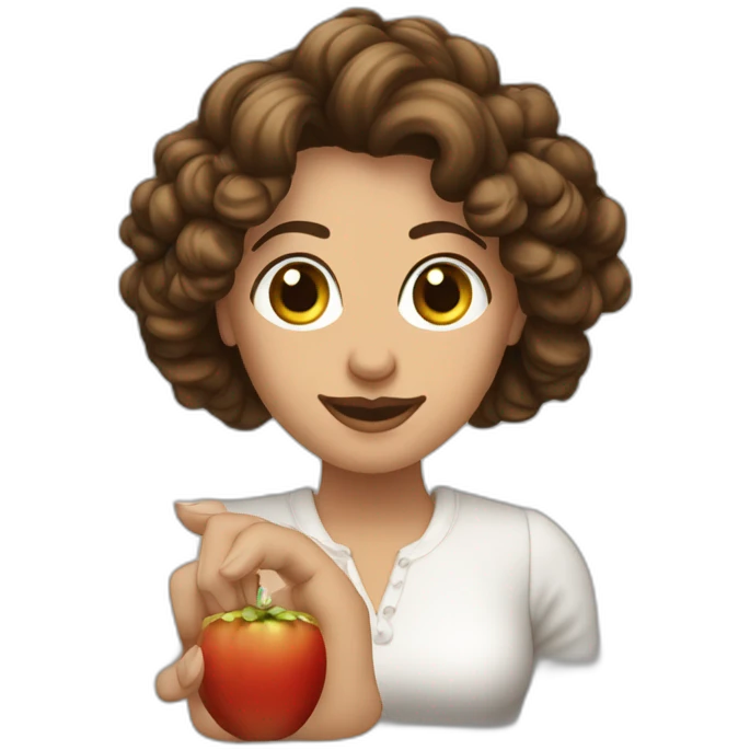 Eine braunhaaarige Frau aus Tunesien mit Locken. Sie hält einen Spiegel in der Hand emoji