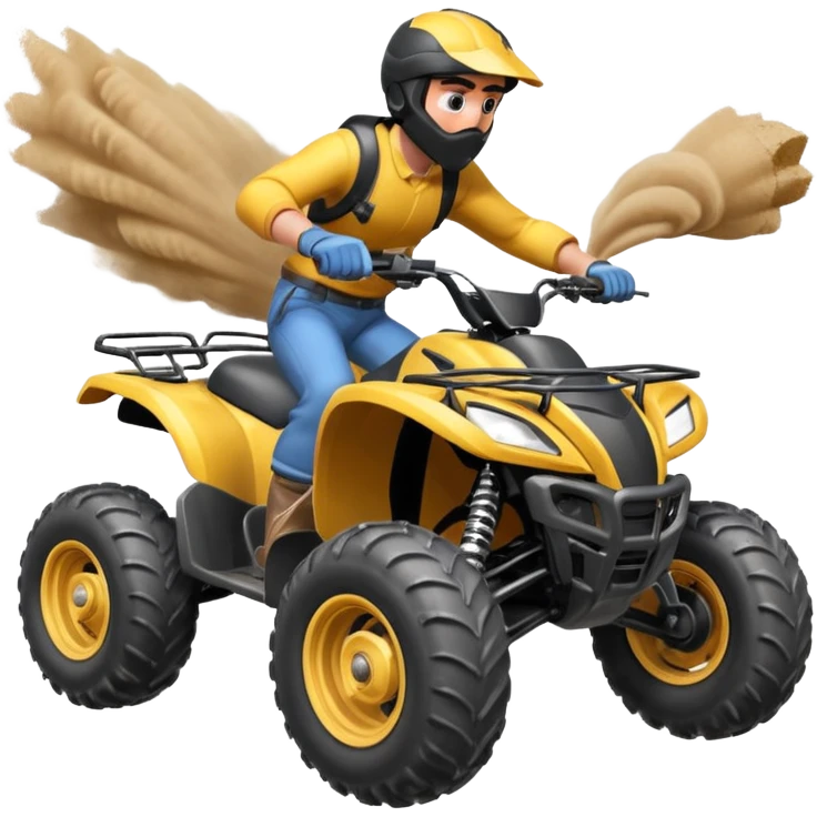 man riding an ATV, dynamic action pose, off-road vehicle, dust trail, 3D cartoon, mobile game icon style, clean background, no text, no watermark

 emoji